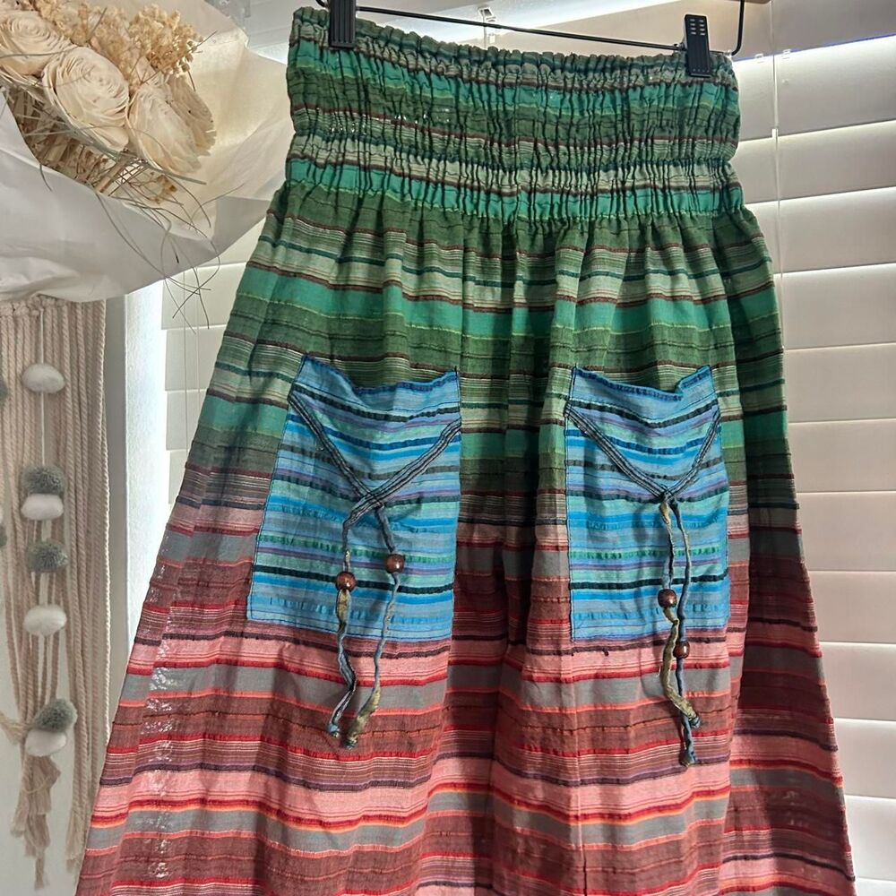 Boho Striped Cotton Harem Pants One Size Festival Hippie Fairycore maximalist - Picture 3 of 5